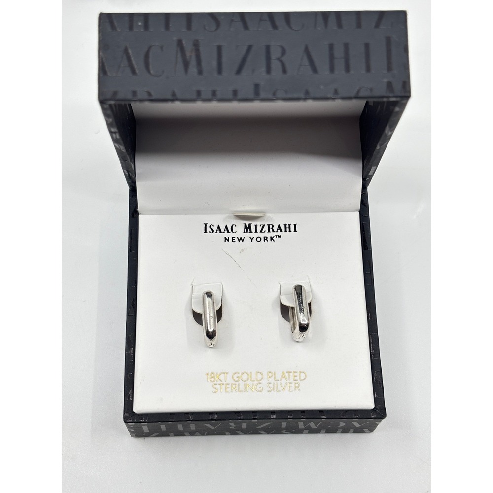 Isaac Mizrahi 925 Sterling Silver Rectangular Huggie Hoop Earrings